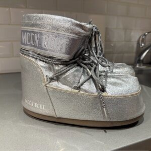 Moon Boot Metallic Silver Snow Boots